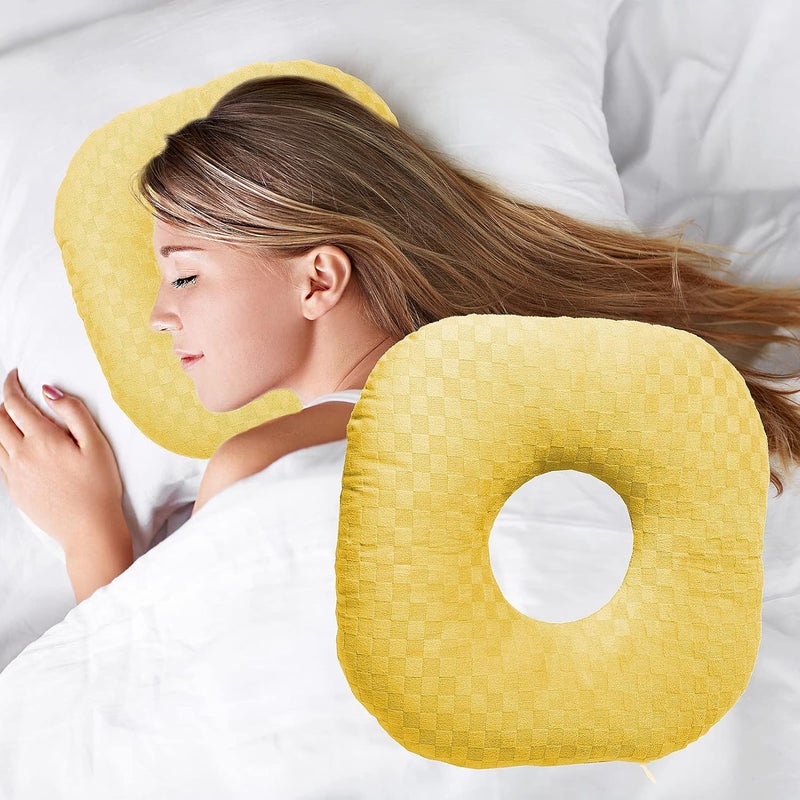 Wuronsa Ear Piercing Pillow for Side Sleepers, Pillow with an Ear Hole for CNH and Ear Pain Ear Inflammation Pressure Sores, O-Shaped Side Sleeping Pillow, Ear Guard Pillow(Yellow) - Image 1